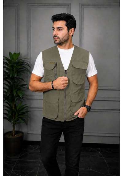 Modmen Erkek Avcı Yeleği Erkek Outdoor Yelek Erkek Yelek Yeşil