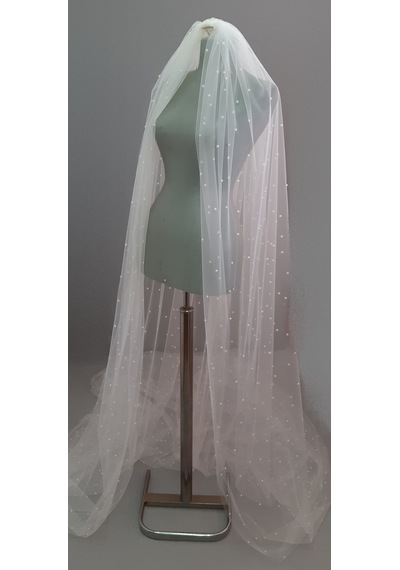 Suzanna Moda 3 Mt Boy 3 Mt Eni Tek Kat Ful İncili Kenarı Düz Taraklı Hayal Tül Gelin Duvağı Krem