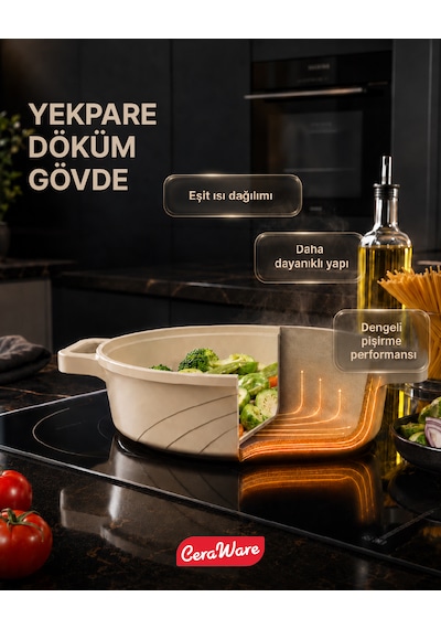 Ceraware Vetta 10 Parça Seramik Yapışmaz Tencere Tava Seti Bej