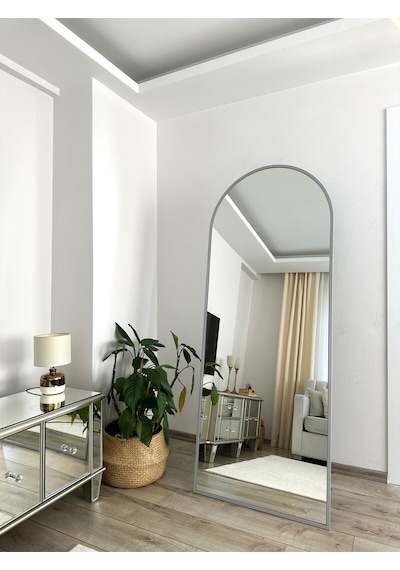Effe Gri Metal Çerçeveli 180x70 Cm Oval Ayaklı Boy Aynası Gold