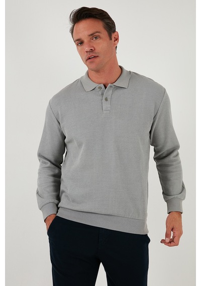 Buratti Pamuklu Regular Fit Düğmeli Polo Yaka Erkek Sweat 5905739 Gri