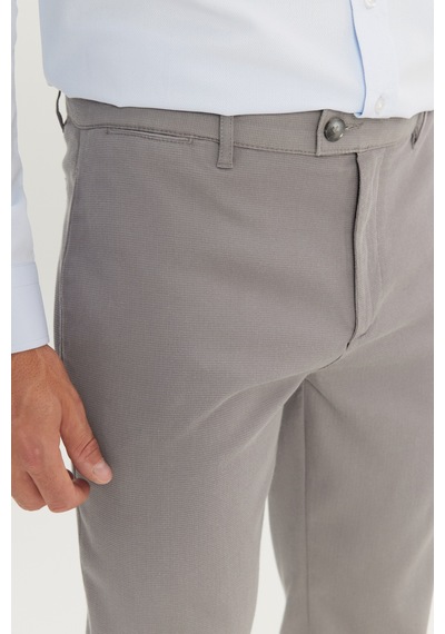 Erkek Grı Pamuklu Comfot Fit Rahat Kesim Yan Cepli Armürlü Casual Esnek Pantolon Gri