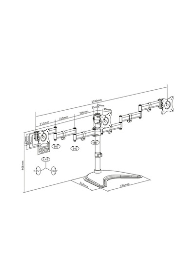 Digitus DA-90402 13"-27" 3 X 8 KG (Maks.) Ayaklı Üçlü Monitör Kolu Siyah