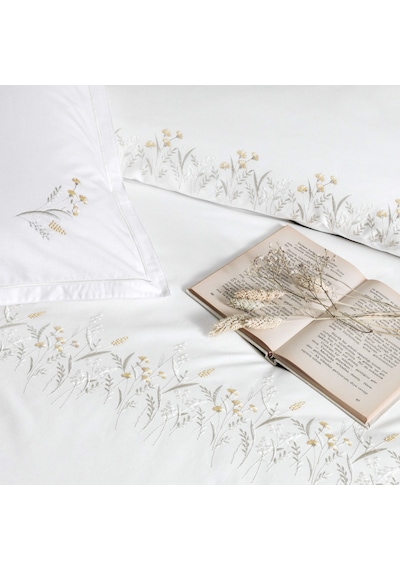 Linens Brode Chıffon Pamuk Çift Kişilik Nevresim Takımı Beyaz