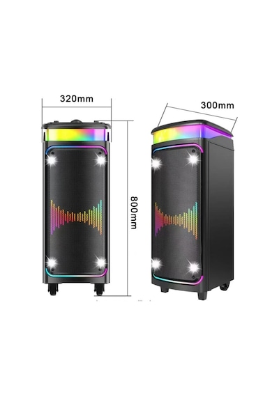 Büyük Boy Çift Kablosuz Mikrofonlu Bluetooth Hoparlör Taşınabilir Tekerlekli Speaker