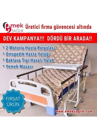 Emek 2 Motorlu Hasta Karyolası-havalı Yatağı-yemek Masaslı 4 Lü