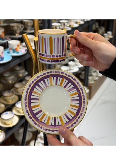 6'lı Royal Color Purple Kahve Fincanı-4261 Beyaz