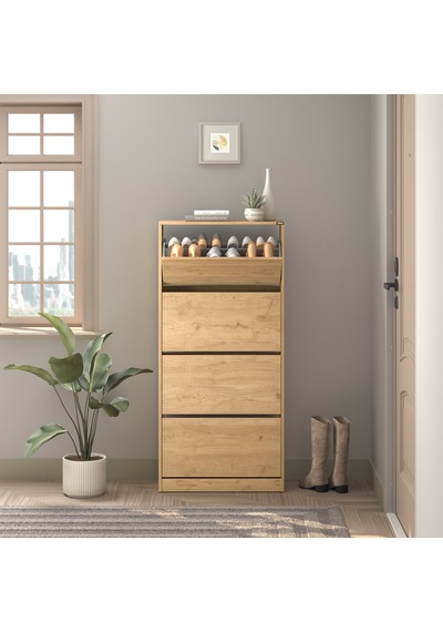 Flat Duo 4 Katlı Geniş Ayakkabılık - Florida Meşe 73x157x26 Cm Meşe