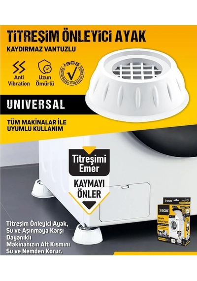 Sgs Çamaşır Makinesi Titreşim Önleyici Kaydırmaz Ayak Seti - 4 Parça Beyaz