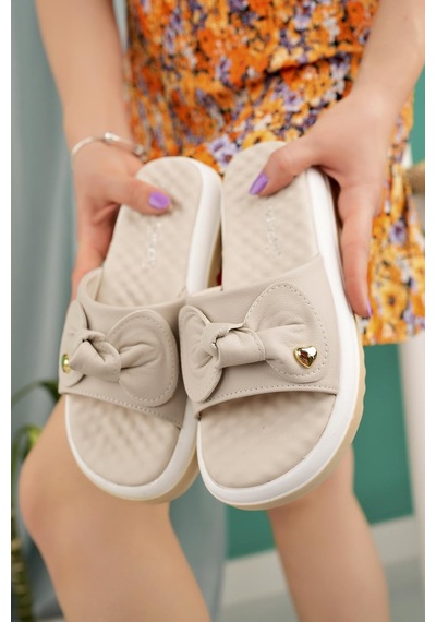 Nesil Shoes Dvm 650 Bej Beyaz Masaj Tabanlı Kadın Terlik-Bej Beyaz Bej - Beyaz