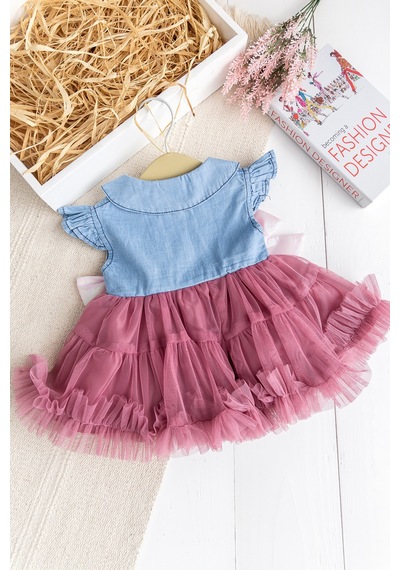 Babymod Fiyonklu Bebe Yakatüllü Şık Dogum Günü Özel Gün Kız Bebek Elbise Gülkurusu