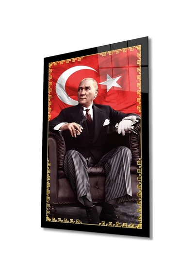 Atatürk Portre Ve Türk Bayrağı Cam Tablo Modern Ev Ofis Salon Hediyelik Büyük Tablo Duvar Dekoru16