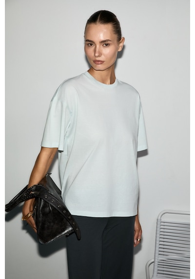 Grımelange Lagertha Kadın %100 Organik Pamuklu Kalın Dokulu Oversize Fit Yuvarlak Yakalı Açık Mavi T