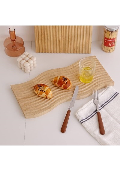 Qerhome Dekoratif Bambu Kesme Tahtası, Mutfak / Raf / Ev Dekoru İçin Bambu Sunumluk Bambu