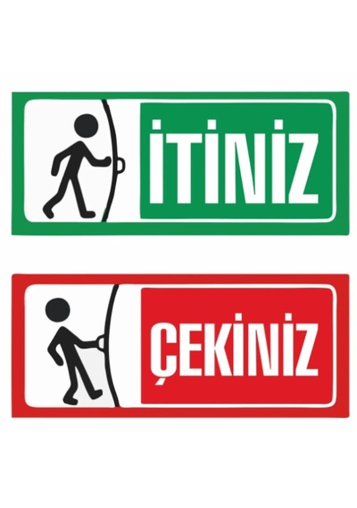 İtiniz Çekiniz Kapı Uyarı Folyo Etiket 9x21 Cm 1 Er Adet Çok Renkli