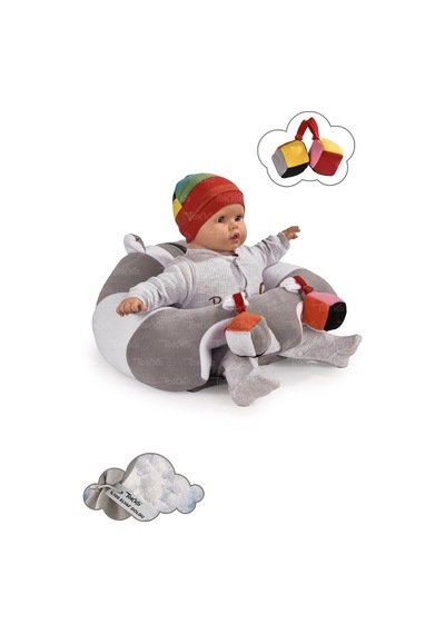 Oyuncaklı Bebek Oturma Destek Minderi - Devrilmez Bebek Koltuğu - Büyük Bebek Oturağı Gri Beyaz