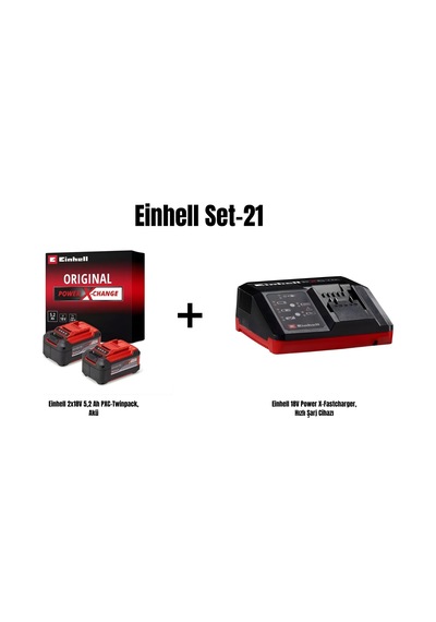 Einhell Set-21 Einhell 2x18v 5,2 Ah Pxc-twinpack, Akü+einhell 18v Power X-fastcharger, Hızlı Şarj Cihazı