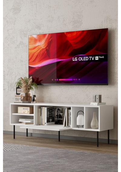 Umay 140 Cm Tv Ünitesi 100% Mdf Metal Ayak Beyaz