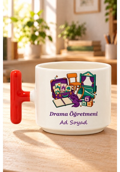 Drama Öğretmeni İsimli Baskılı Kırmızı Kulplu T Kupa