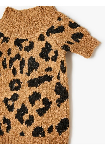 Koton Köpek Kazağı Leopar Desenli Dik Yaka Kahverengi Desenli 5wal90122ht Kahverengi
