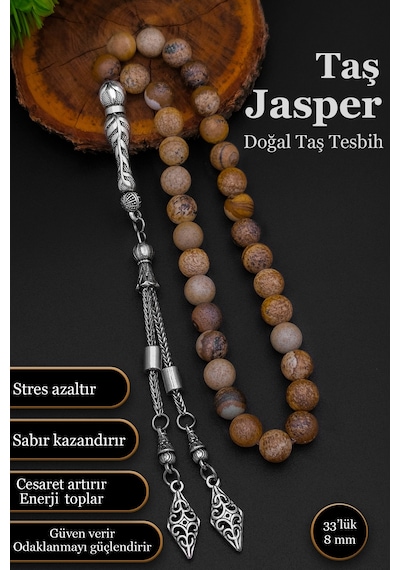 Doğal Taş Tesbih Erkek Taş Jasper Tesbih 8 Mm Bt047 Kahverengi
