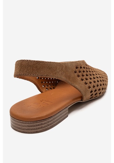 Luvishoes Delızıa Taba Süet Hakiki Deri Önü Kapalı Lazer Kesim Kadın Sandalet
