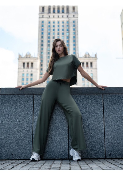 Lismina Yuvarlak Kesimli Yoga Tişörtü Haki Yeşil
