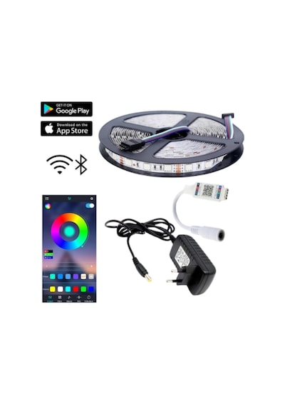 5 Metre 24v 60 Ledli Rgb Dış Mekan Silikonlu Şerit Led 2a Plastik Adaptör Bluetoothlu Telefondan Led