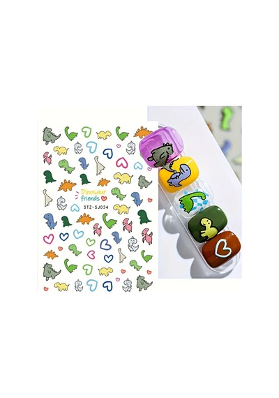 Nailist Fun - Dinazor Çıkartmalı Renkli Eğlenceli Yapışkan Çocuk Tırnak Sticker Seti Tırnak Dövmesi