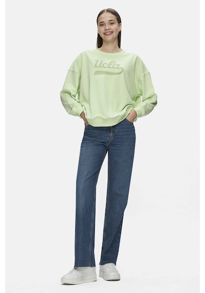 Ucla Barbara Yeşil Bisiklet Yaka Nakışlı Oversize Kadın Sweatshirt Yeşil