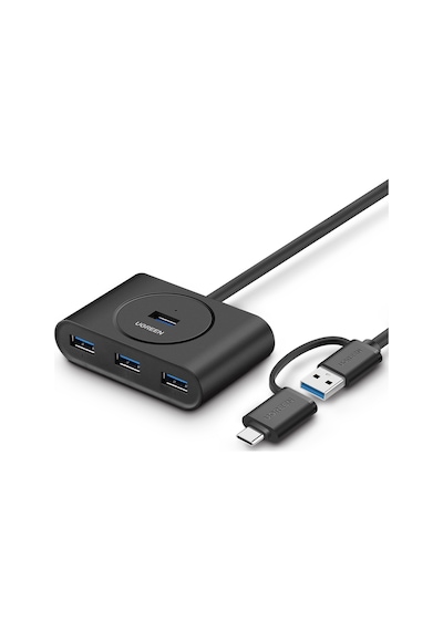 Ugreen Usb A/usb C To 4 Port Usb 3.0 Hub Çoklayıcı Siyah 1 Metre, 40850