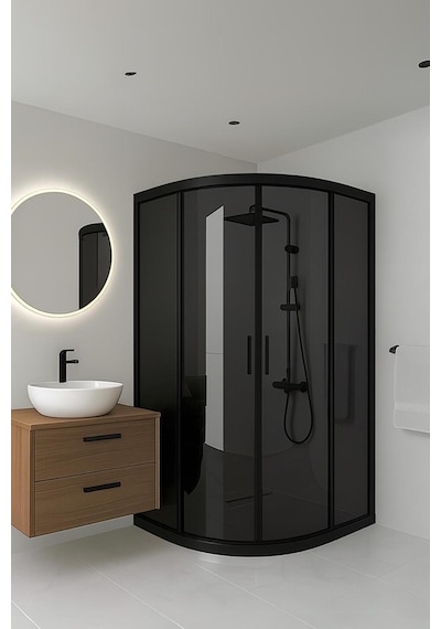 Duşakabin Füme Temper Cam Elegant Seri Oval Siyah Profil - Yükseklik: 190 Cm Siyah