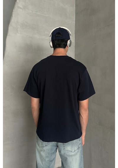 Hyman Erkek %100 Pamuk Oversize Basic T-shirt Lacivert