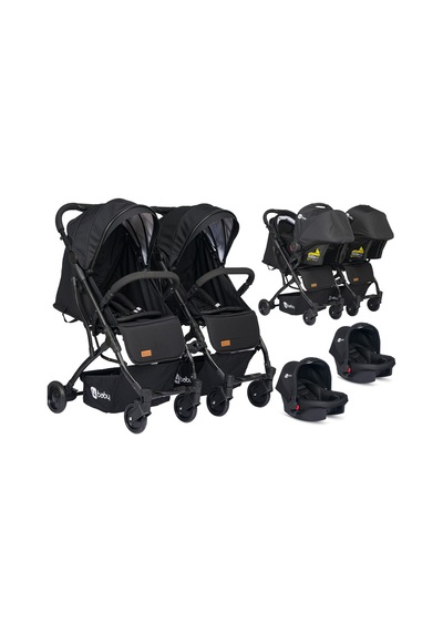 4 Baby Travel İkiz Bebek Arabası Black Drone Sky Kabin Sistem