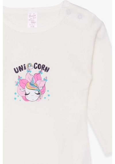 Breeze Kız Bebek Çıtçıtlı Body Baskılı Unicorn 9 Ay-3 Yaş, Ekru-ekru Ekru