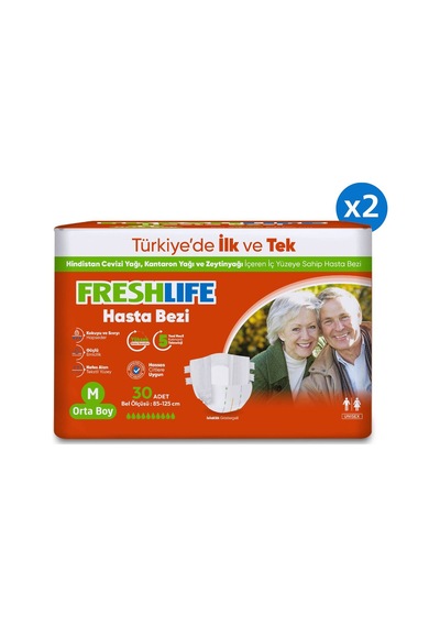 2'li Medium Bel Bantlı Yetişkin Hasta Bezi 30x2 60 Adet M