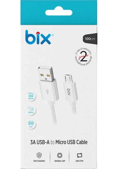 Bix BX100MW 3A Usb-a To Mıcro Usb Chargıng Kablo Beyaz