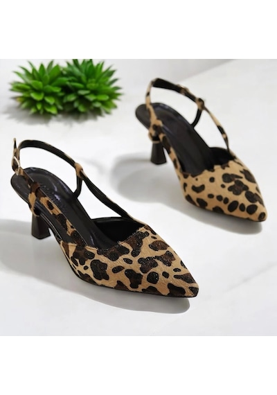 Efw Moda Leopar Desenli Sivri Burun Bilek Kemerli Kadın Topuklu Ayakkabı Leopar