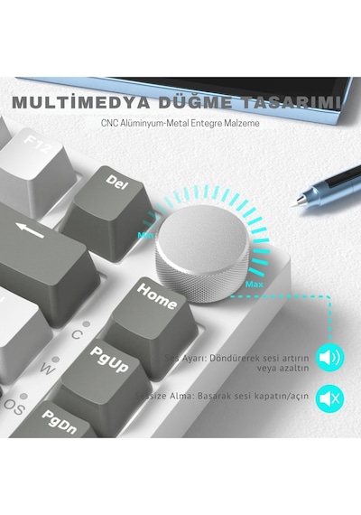 Ak820 Kablolu Mekanik Oyun Klavyesi , Beyaz Işıklı, Beyaz-gri, 82 Tuş, Hot Swap, Anti Ghosting