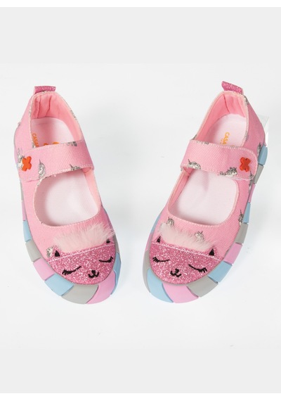Pembe Kedi Kanvas 3d Kız Çocuk Babet Pembe