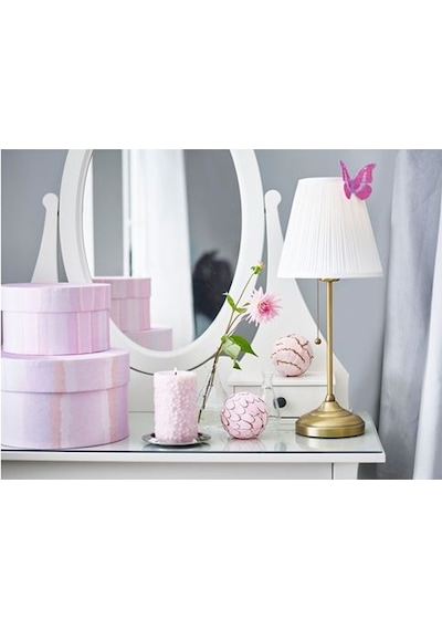 Abajur Beyaz-Pirinç Rengi Masa Lambası 55 CM 75 W Altın