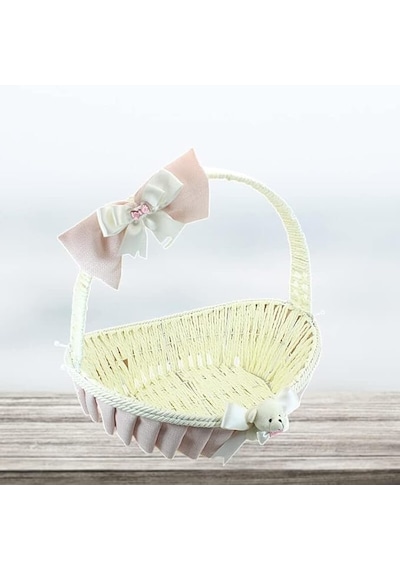 Saplı Oval Kumaş Sepet, 36 Cm, Orta Boy, Pembe Diğer
