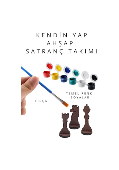 Sf01 Kendin Yap Ahşap Satranç Takımı Dıy Ahşap Satranç 27x27 Cm Boya Ve Yapıştırıcı Hediyeli