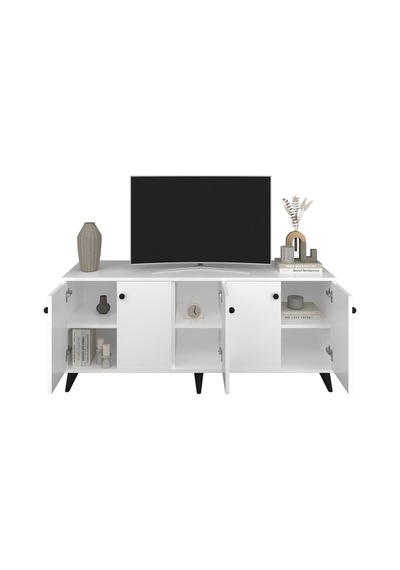Simple Tv Ünitesi 3 Raflı 5 Kapaklı 150x44x64 Beyaz Beyaz