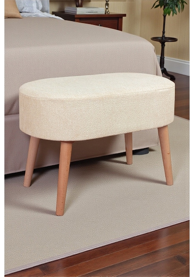 Ahşap Ayaklı Oval Puf Bench Geniş Oturum Alanlı Puf Sandalye - Krem - 60x40 Cm Krem