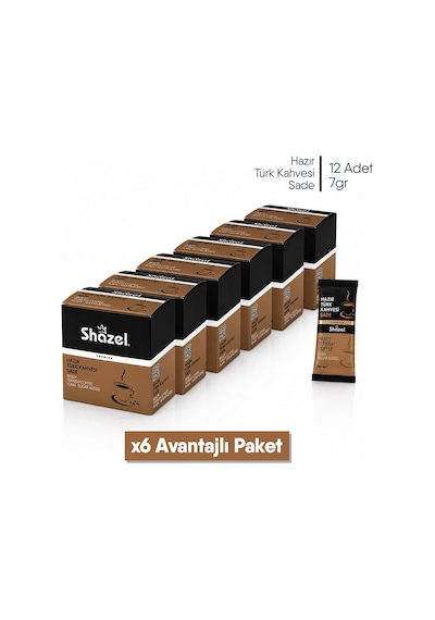 Shazel Hazır Türk Kahvesi Sade - 7 Gr X 12 Adet Kutu