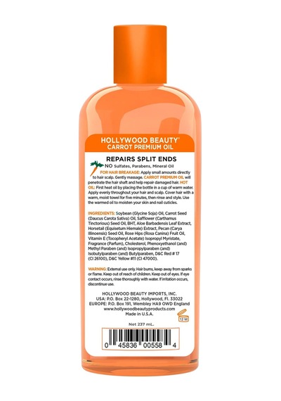Hollywood Beauty Havuç Özlü Saç Cilt Ve Tırnak Bakım Yağı 236ml