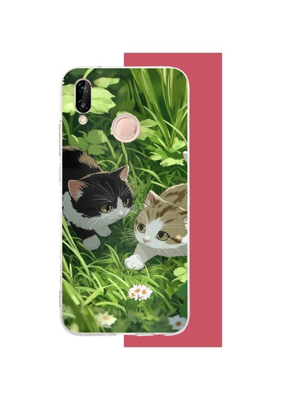 Huawei P20 Lite Uyumlu Yavru Kediler Baskılı Silikon Kılıf Renkli