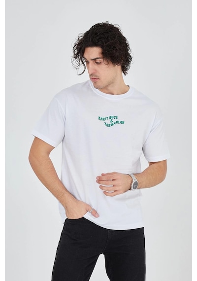 Ertaştrendstore Erkek Baskılı T-shirt Kısa Kol Bisiklet Yaka Regular Fit Rahat Kalıp Günlük Tişört - Beyaz Çok Renk