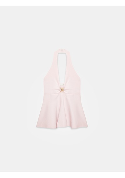 Dilvin 10787 Halter Yaka Peplum Triko Bluz-pudra